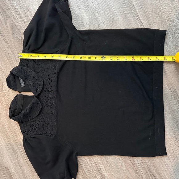 Adrianna Papell Women S Black Lace Collar Puff Sleeve Knit Top Minimal Cottage‎ - Picture 7 of 7